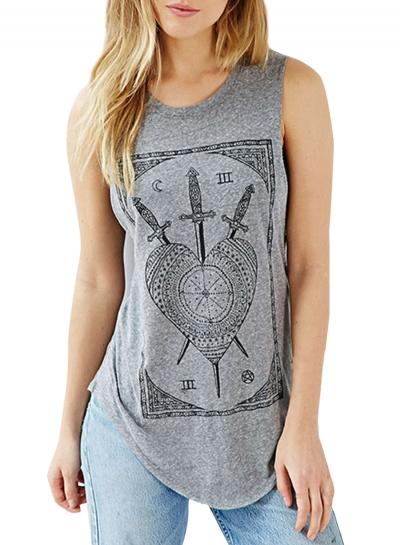 Oasap Women's Casual Sleeveless Rounded Hemline Tarot Printed Tank