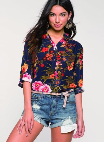 Oasap Floral Long Sleeve V Neck Pullover Blouse