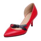Oasap Color Block Bow Pointed Toe Hollow Out Pumps
