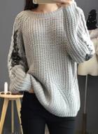 Oasap Round Neck Long Sleeve Lace-up Sweater