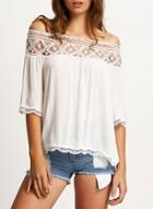 Oasap Off Shoulder Half Sleeve Lace Panel Blouse