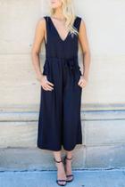Oasap Modern V Neck Back Wide-leg Belted Jumpsuit