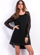Oasap Long Sleeve Lace Patchwork Loose Mini Dress