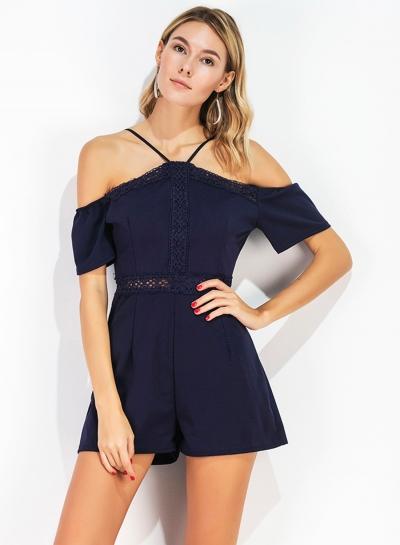 Oasap Halter Off Shoulder Lace Panel Romper