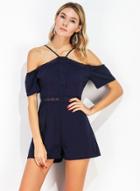 Oasap Halter Off Shoulder Lace Panel Romper