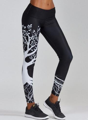 Oasap Tree Printed Skinny Fit Ankle Active Leggings