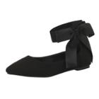 Oasap Vintage Pointed Toe Solid Color Flat Bow Shoes
