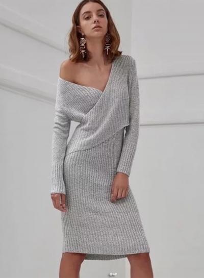 Oasap V Neck Long Sleeve Ripped Knit Dress