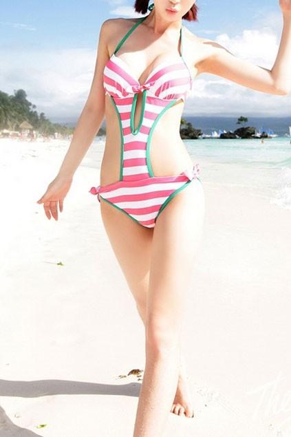 Oasap Halterneck Striped Cut Out Swimsuit