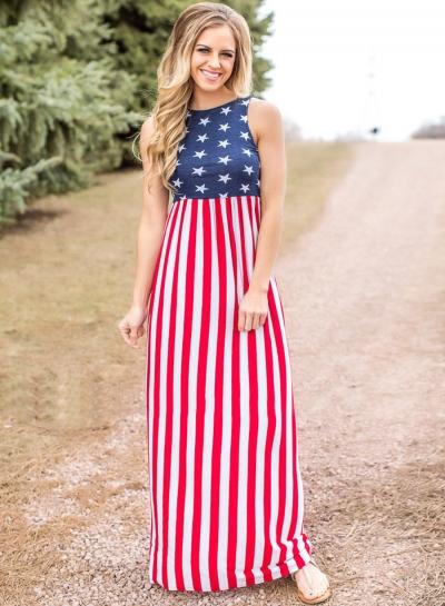 Oasap Sleeveless America Flag Printed Maxi Dress