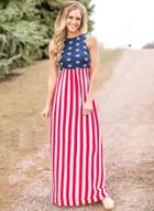 Oasap Sleeveless America Flag Printed Maxi Dress