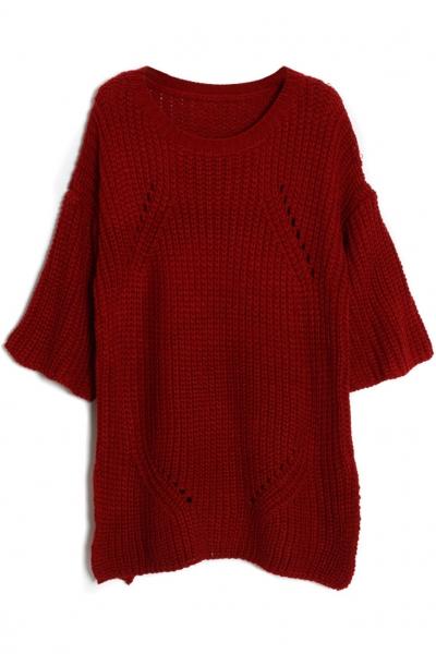Oasap Chic Solid Hollow-out Long Sweater