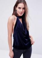 Oasap Hot Backless Choker Draped Front Solid Velvet Top