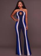 Oasap Fashion Stripe Halter Backless Wide Leg Jumpsuit