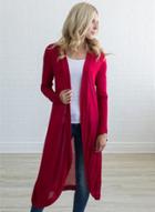Oasap Fashion Solid Long Sleeve Open Front Midi Cardigan