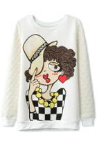 Oasap Modern Lady Pattern White Sweatshirt