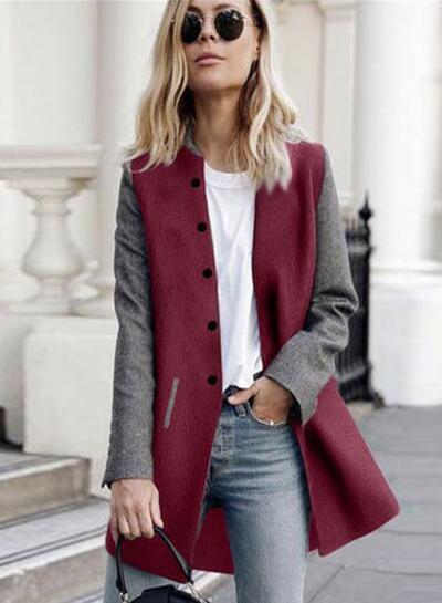 Oasap Fashion Single Breasted Color Block Coat