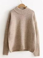 Oasap Half Collar Long Sleeve Solid Color Pullover Sweater