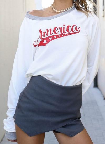 Oasap Letter Printed Losoe Fit Pullover Tee