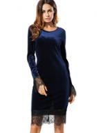 Oasap Fashion Long Sleeve Lace Panel Slim Fit Velvet Dress