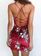 Oasap Fashion Floral Printed Spaghetti Strap Lace-up Backless Cocktail Dress