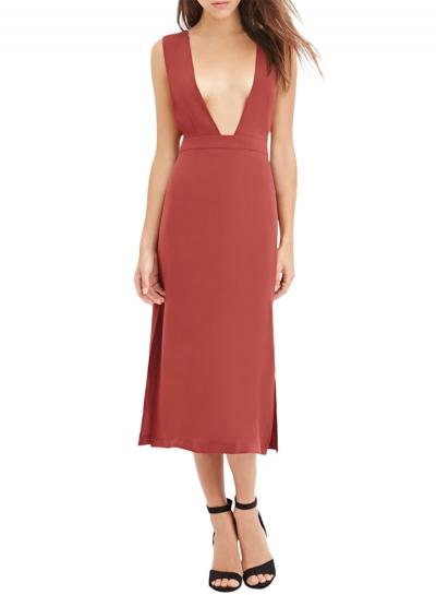 Oasap Women's Deep V Neck Sleeveless Backless Side Slit Party Dress