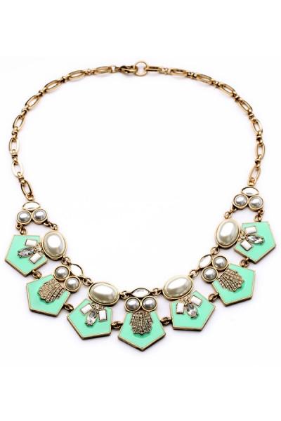 Oasap Vibrant Geo Pendant Faux Pearl Necklace