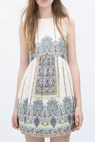 Oasap Vintage Tribal Print Mini Flare Tank Dress