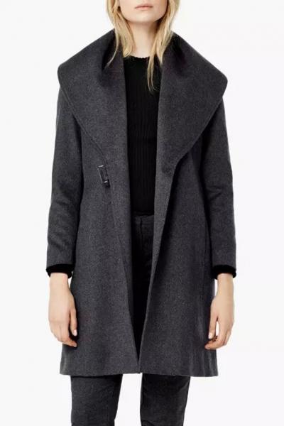 Oasap Elegant Deep Gray Turn-down Collar Belted Coat