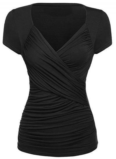 Oasap V Neck Short Sleeve Ruched Slim Fit Tee