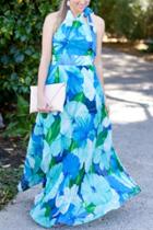 Oasap Fashion Floral Printing Pleated Halter Maxi Dress