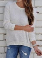 Oasap Casual Solid Color Round Neck Long Sleeve Knitwear