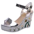 Oasap Open Toe Wedge Heels Floral Buckle Sandals