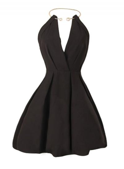 Oasap Fashion Sweet Solid High Waist Sleeveless Halter Cocktail Dress