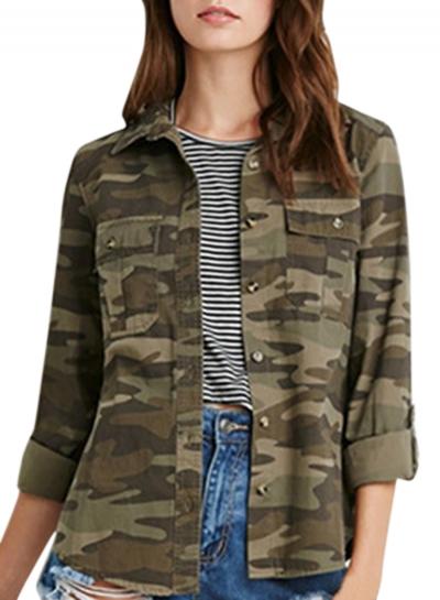 Oasap Women's Fashion Camo Graphic Button Front Coat