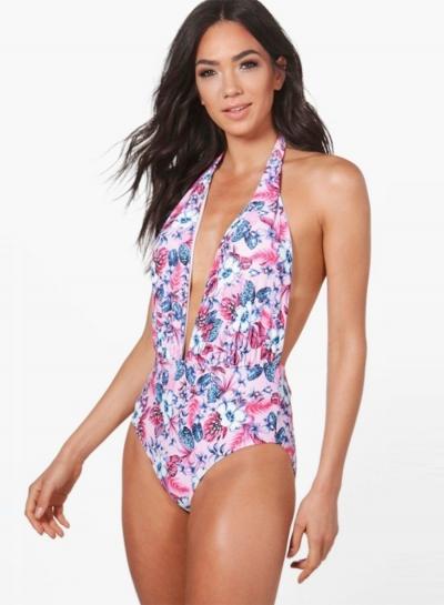 Oasap Halter Floral Print One Piece Swimsuit