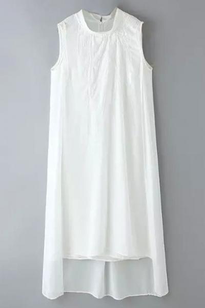 Oasap Flowy White Sleeveless High Neck Dress