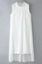 Oasap Flowy White Sleeveless High Neck Dress