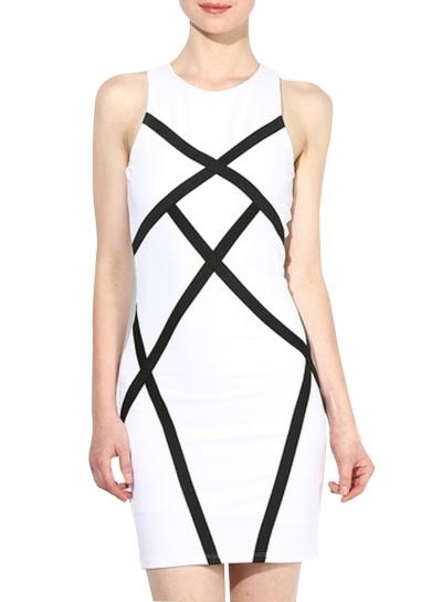Oasap Women's Sleeveless Color Block Mini Bodycon Pencil Dress