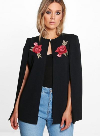 Oasap Fashion Rose Embroidery Open Front Loose Cape Blazer