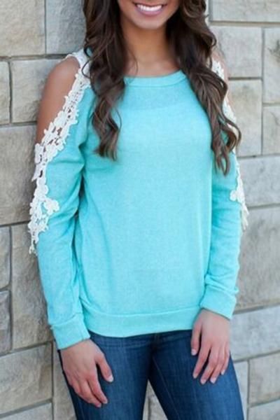 Oasap Chic Crochet-paneled Cut-out Shoulder Tee
