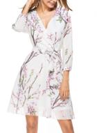 Oasap V Neck 3/4 Sleeve Floral Print A-line Dress With Belt