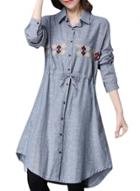 Oasap Women's Long Sleeve Drawstring Waist Button Down Shirt Dress