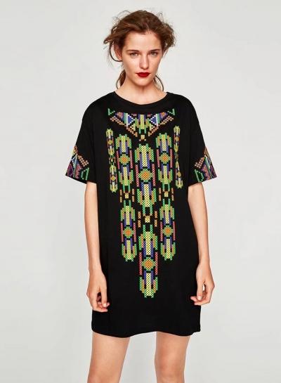 Oasap Round Neck Short Sleeve Printed Shift Dress