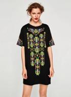 Oasap Round Neck Short Sleeve Printed Shift Dress
