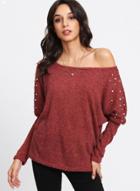Oasap Round Neck Long Sleeve Pearls Detail Pullover Knitwear