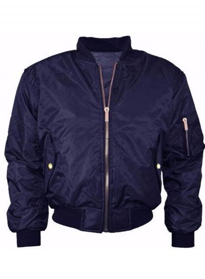 Oasap Solid Color Long Sleeve Flight Bomber Jacket