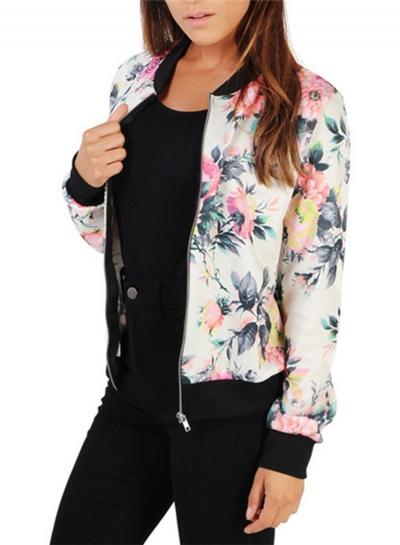 Oasap Lightweight Zip Up Floral Print Short Jacket