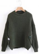 Oasap Round Neck Long Sleeve Solid Color Sweater