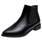 Oasap Low Chunky Block Heel Pointed Toe Studded Rivets Leather Ankle Boots